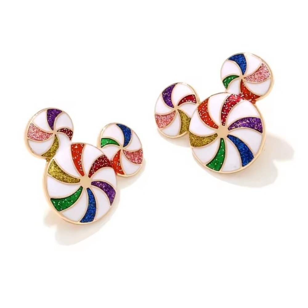 Mickey Mouse Colorful Peppermint Swirl Enamel Stud Earrings